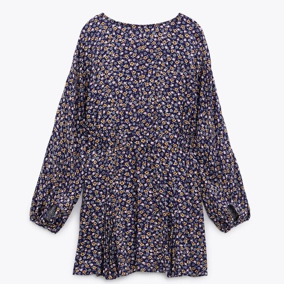 NEW Zara Floral V Neck Printed Purple Mini Dress S - Picture 8 of 11